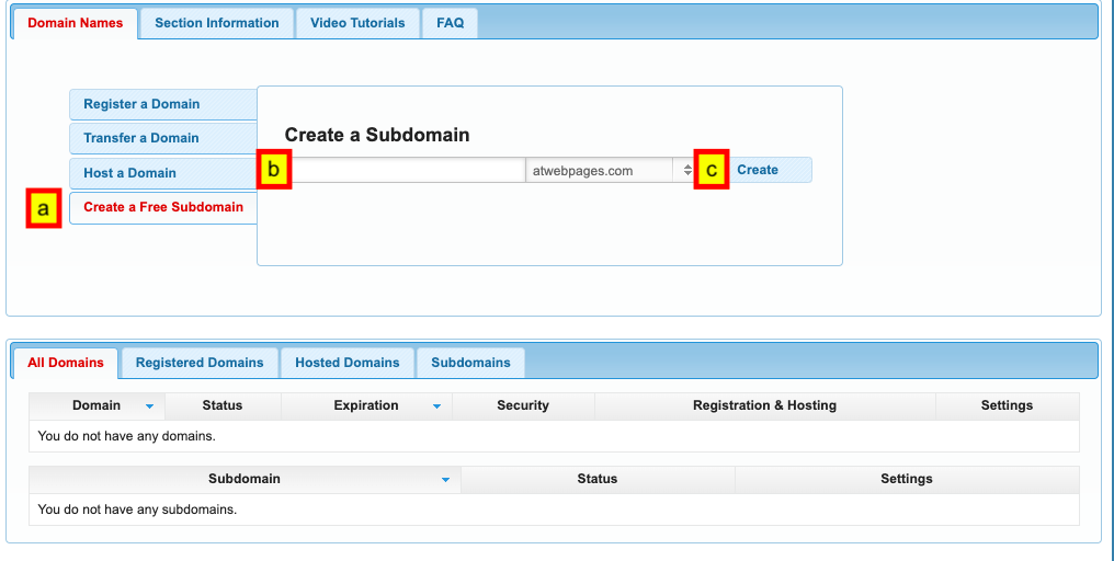 Image 2: creating a subdomain